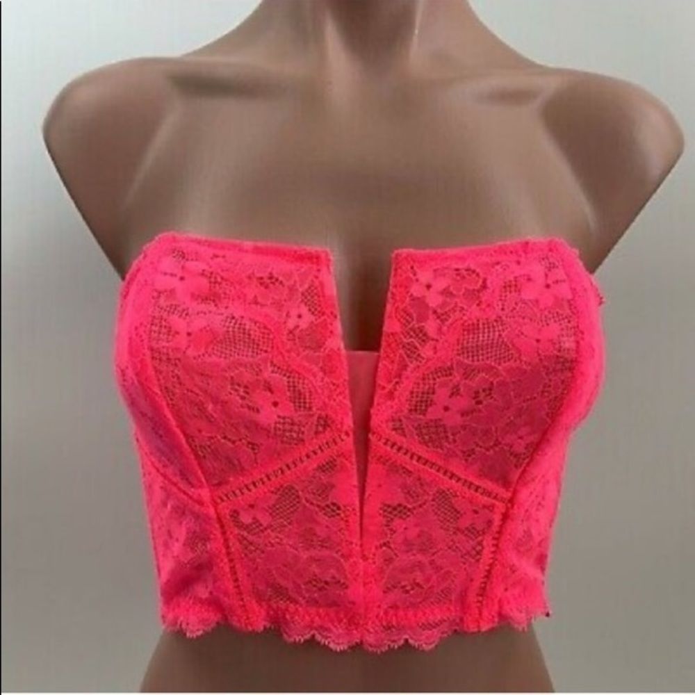 💕Victoria's Secret Dream Angels Lace Corset Bra Neon Pink NWT -Limited E…
